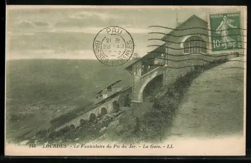 AK Lourdes, Le Funicolaire du Pic du Jer, La Gare, Bergbahn