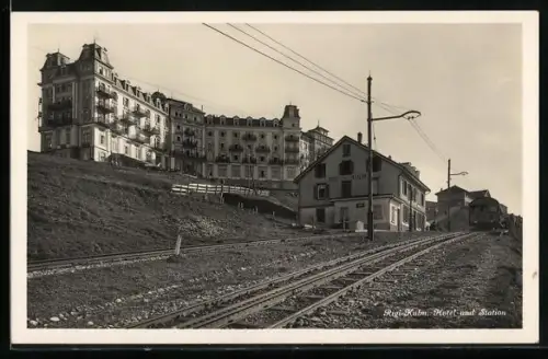 AK Rigi-Kulm, Bergbahn mit Station und Hotel