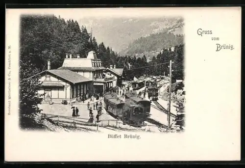 AK Brünig, Buffet Brünig, Bahnhof mit Bergbahnen