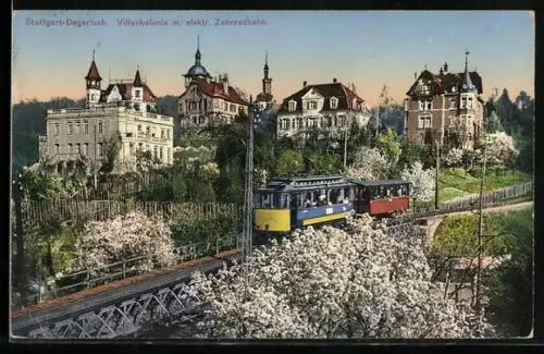 AK Stuttgart-Degersloch, Villenkolonie mit elektrischer Zahnradbahn