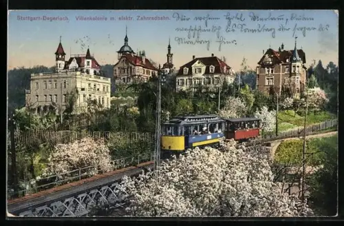 AK Stuttgart-Degersloch, Villenkolonie mit elektrischer Zahnradbahn
