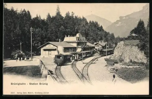 AK Brüning, Bahnhofansicht mit Brünigbahn