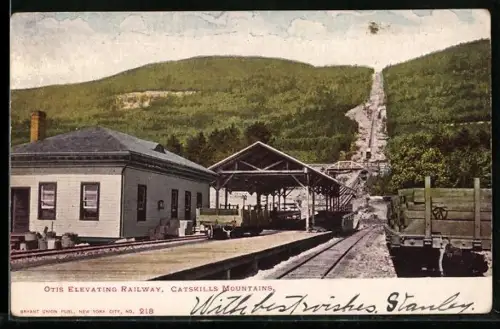 AK Catskill Mts., N. Y., Otis Elevating Railway, Station, Bergbahn