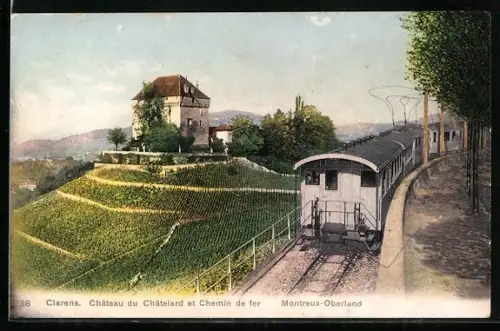 AK Clarens, Chateau du Chatelard et Chemin de fer, schweizer Eisenbahn im Montreux-Oberland