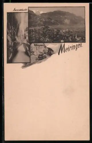 AK Meiringen, Brünigbahn, Aareschlucht, Totalansicht