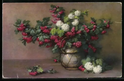 Künstler-AK Meissner & Buch (M&B) Nr.2425: rote und weisse Blumen in einer Vase