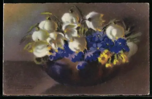 Künstler-AK Meissner & Buch (M&B) Nr. 2376: Blumenschale mit Schneeglöckchen