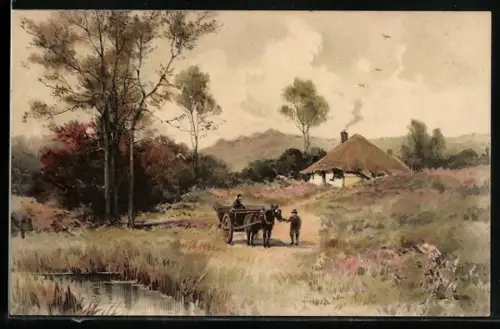 Künstler-AK Meissner & Buch (M&B) Serie 1265: Menschen mit Pferdekarren, Hütte im Hintergrund