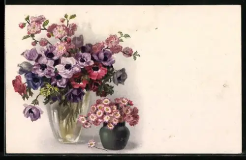 Künstler-AK Meissner & Buch (M&B) Nr. 2345: Zwei Sommerblumensträusse in Vasen