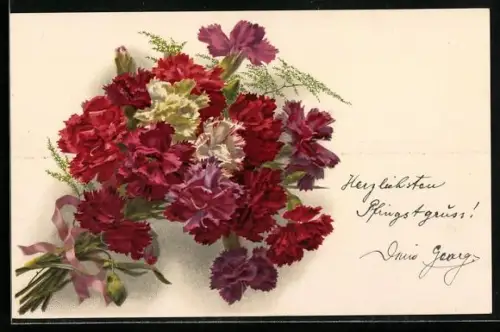 Künstler-AK Meissner & Buch (M&B) Nr. 2284: hübsche Nelken in einem Strauss mit Schleife