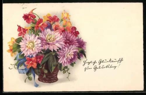 Künstler-AK Meissner & Buch (M&B) Nr. 2976: Bunter Strauss mit blauem Band