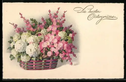Künstler-AK Meissner & Buch (M&B) Nr. 2678: Blumen in einem Spankorb, Ostergruss