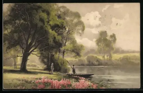 Künstler-AK Meissner & Buch (M&B) Nr.1782: Bootsmann holt eine junge Frau von einer Insel ab