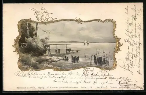 Künstler-AK Meissner & Buch (M&B) Nr. 1114: Seepartie im Schmuckrahmen