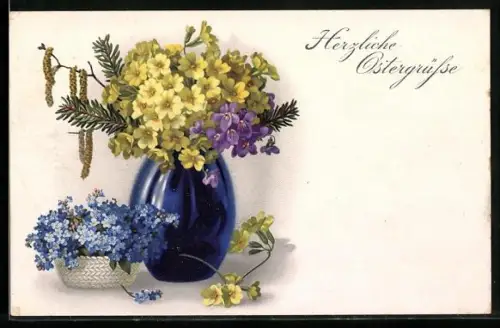 Künstler-AK Meissner & Buch (M&B) Nr. 2345: Primeln, Veilchen und Vergissmeinnicht, Ostergruss