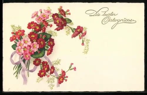 Künstler-AK Meissner & Buch (M&B) Nr. 3253: Rote Blumen, Ostergruss