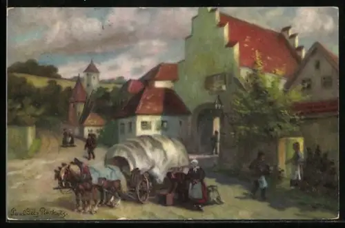 Künstler-AK Meissner & Buch (M&B) Nr. 2734: Bauern mit Pferdewagen vor dem Haus