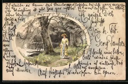 Künstler-AK Meissner & Buch (M&B) Nr. 1555: Junges Mädchen an einem Gewässer