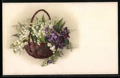 Künstler-AK Meissner & Buch (M&B) Serie 2183: Korb voller Maiglöckchen und Veilchen