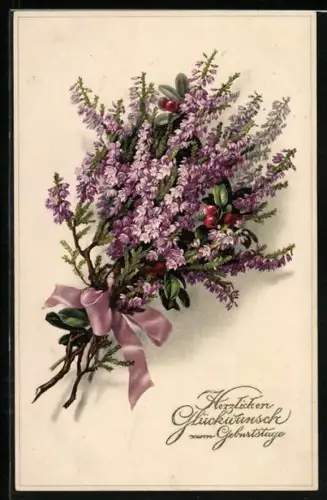 Künstler-AK Meissner & Buch (M&B) Nr.: 2294, Lavendelstrauss mit Schleife