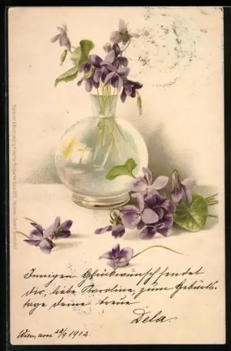Künstler-AK Meissner & Buch (M&B) Nr. 1072: Veilchen in einer Vase