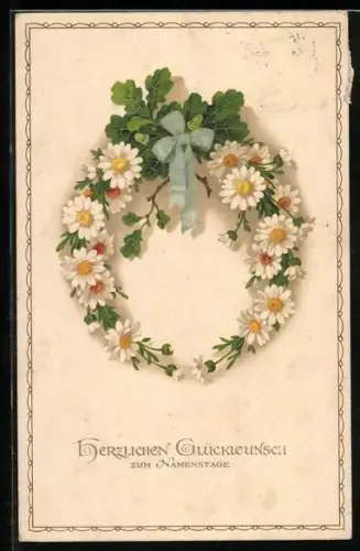 Künstler-AK Meissner & Buch (M&B) Nr. 2156: Kranz aus Margeriten, Glückwunsch zum Namenstag