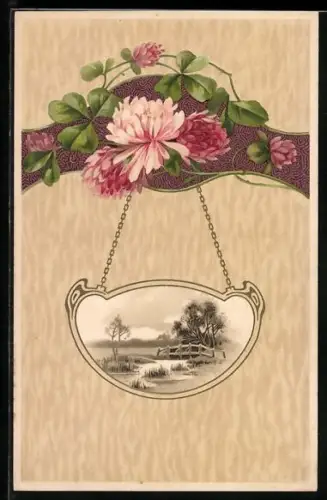 Künstler-AK Meissner & Buch (M&B) Serie 1357: Bachlauf Holzbrücke, Klee