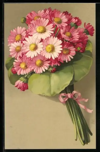 Künstler-AK Meissner & Buch (M&B) Nr. 1877: Rosa Margeritenstrauss zum Frühlingseinzug