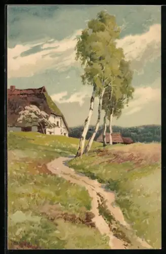 Künstler-AK Meissner & Buch (M&B) Serie 1308: O Sonnenschein, altes Bauernhaus mit Birken