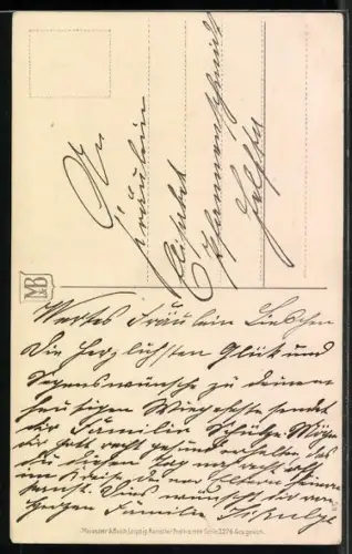 Künstler-AK Meissner & Buch (M&B) Nr. 2274: Korb mit Maiglöckchen und Veilchen, Geburtstagsgruss