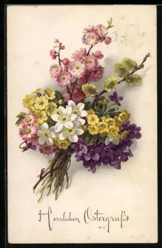 Künstler-AK Meissner & Buch (M&B) Nr. 2335: Veilchen und Primeln im Bund, Ostergruss