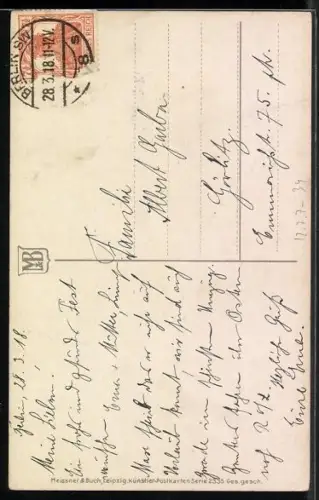 Künstler-AK Meissner & Buch (M&B) Nr. 2335: Veilchen und Primeln im Bund, Ostergruss