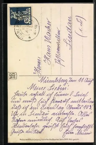 Künstler-AK Meissner & Buch (M&B) Nr. 2444: Brüderlein und Schwesterlein im Storchennest