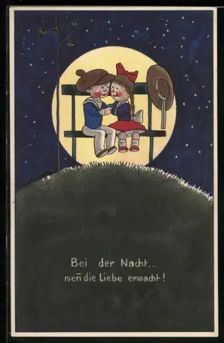 Künstler-AK Meissner & Buch (M&B) Nr. 2444: Junge und Mädchen sitzen zusammen auf einer Bank