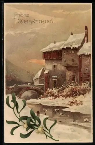 Künstler-AK Meissner & Buch (M&B) Nr. 1472: Winterlandschaft mit Kätzchenzweigen, Weihnachtsgruss