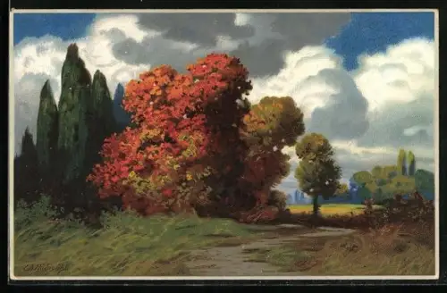 Künstler-AK Eduard Rüdisühli: herbstliche Landschaft