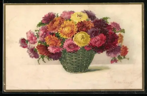 Künstler-AK Meissner & Buch (M&B) Nr. 2511: Korb mit Crysanthemen