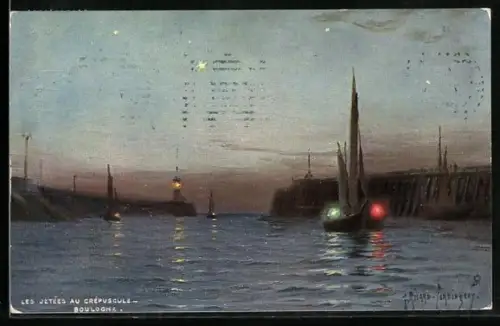 AK Boulogne, Les Jetees au Crepuscule