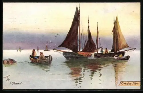 Künstler-AK Raphael Tuck & Sons Nr. 6283: Evening Glow, Segelboote im Abendlicht