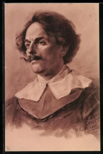 Künstler-AK Raphael Tuck & Sons Nr. 313: Porträt eines Mannes mit Schnurrbart