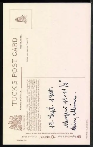 Künstler-AK Raphael Tuck & Sons Nr. 7924: London, St. Paul`s Cathedral