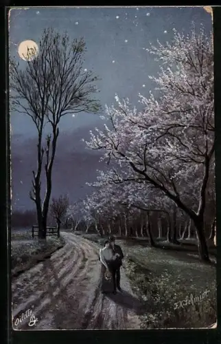 Künstler-AK Raphael Tuck & Sons Nr. 258: Liebespaar beim Spaziergang im Mondschein