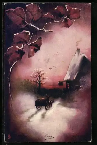 Künstler-AK Raphael Tuck & Sons Nr. 6492: Pferdewagen vor Berggipfel