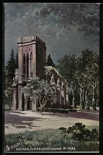 Künstler-AK Weimar / Thür., Tempelherrenhaus im Park