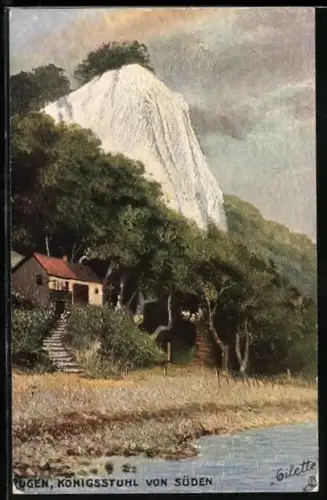 Künstler-AK Stubbenkammer /Rügen, Königsstuhl von Süden