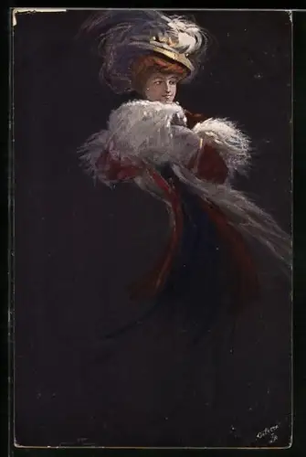 Künstler-AK Raphael Tuck & Sons Nr. 4142: Lachende Dame mit Pelzmuff