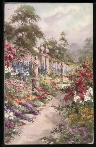 Künstler-AK Raphael Tuck & Sons Nr. 8462: When the flowers are in bloom, Denkmal im Blumengarten