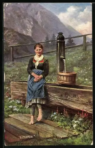AK `S Pepperl, bayrisches Mädchen an Wasserquelle