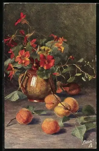 Künstler-AK Raphael Tuck & Sons Nr. 591B: Pfirsiche und Blumen