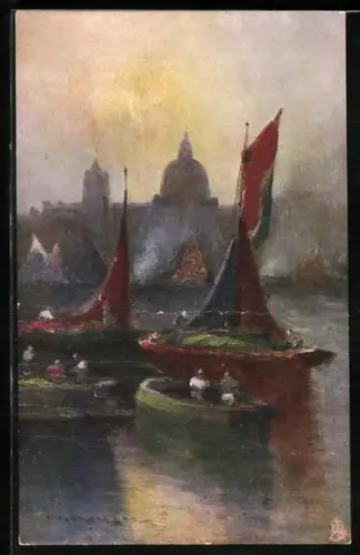 Künstler-AK Raphael Tuck & Sons Nr. 7153: Barges on the Thames